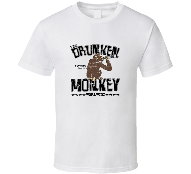 The Drunken Monkey Taverna Worldwide Bar Saloon parody funny T Shirt