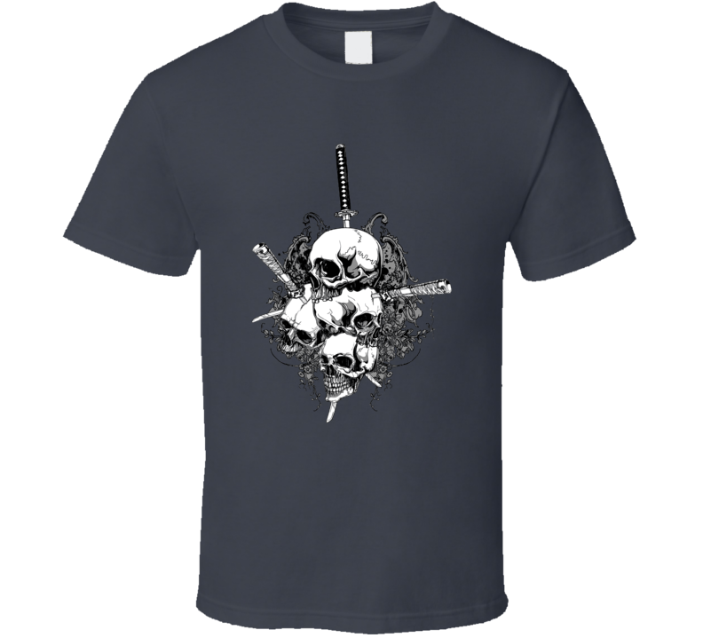 Skulls Swords Japan Warlord Biker MMA FIghter fan t shirt