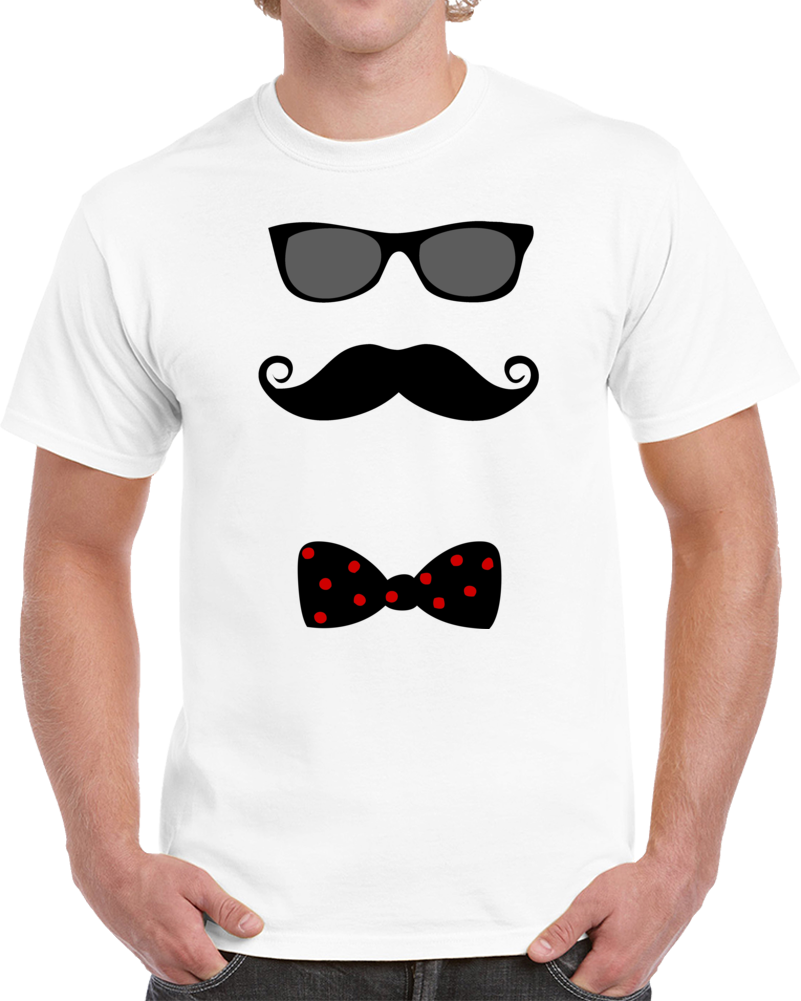 Hipster Mustache Bow Tie Glasses Funny Parody T Shirt