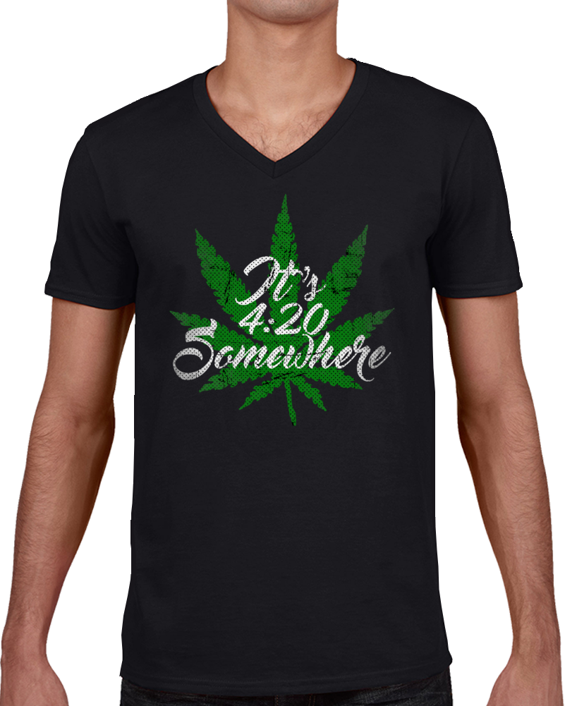 It's 420 Somewhere Friendly Weed Marijuana Funny Parody Funny V-neck T Shirt